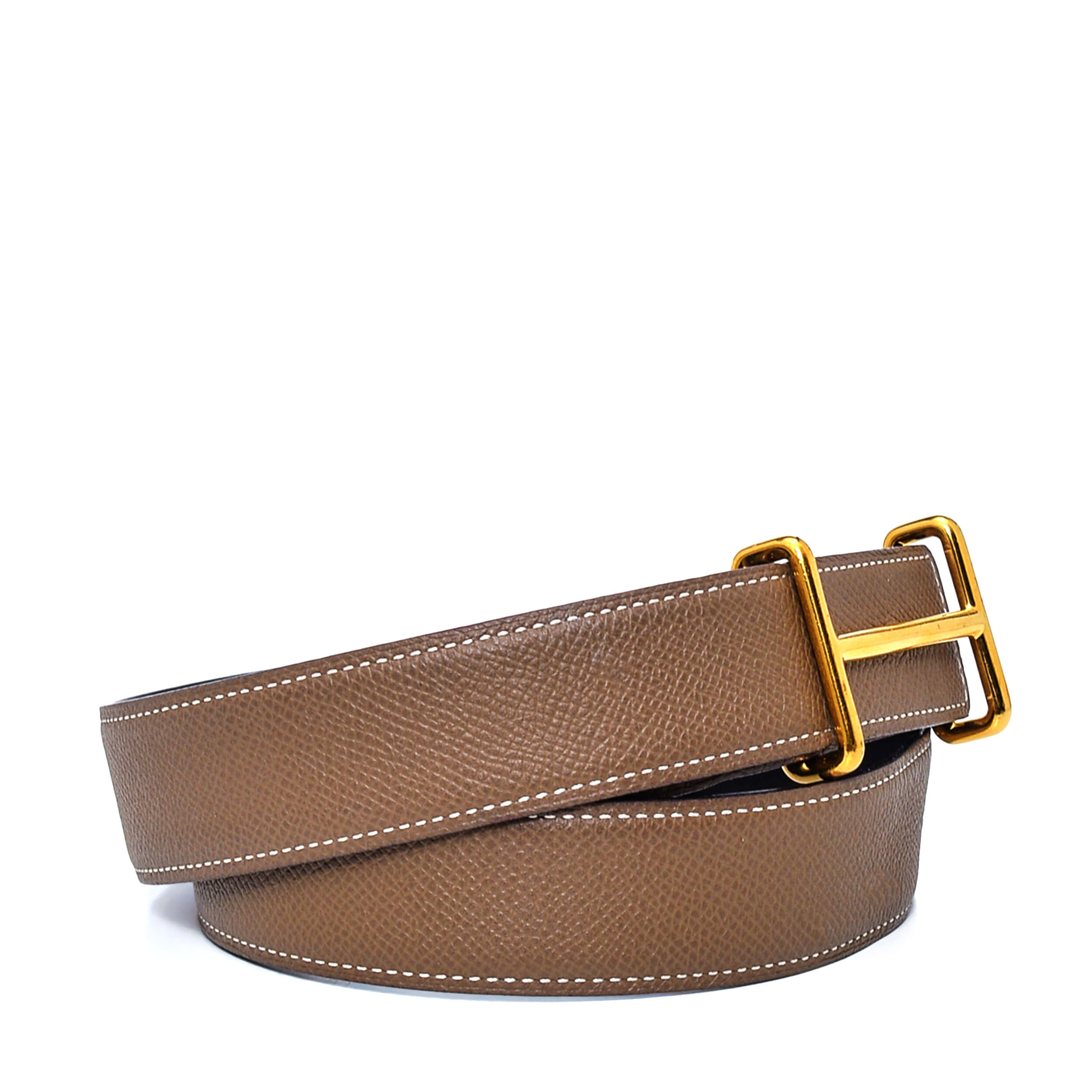 Hermes - Etoupe&Black Togo Leather D'Ancre Reversible Belt / 90